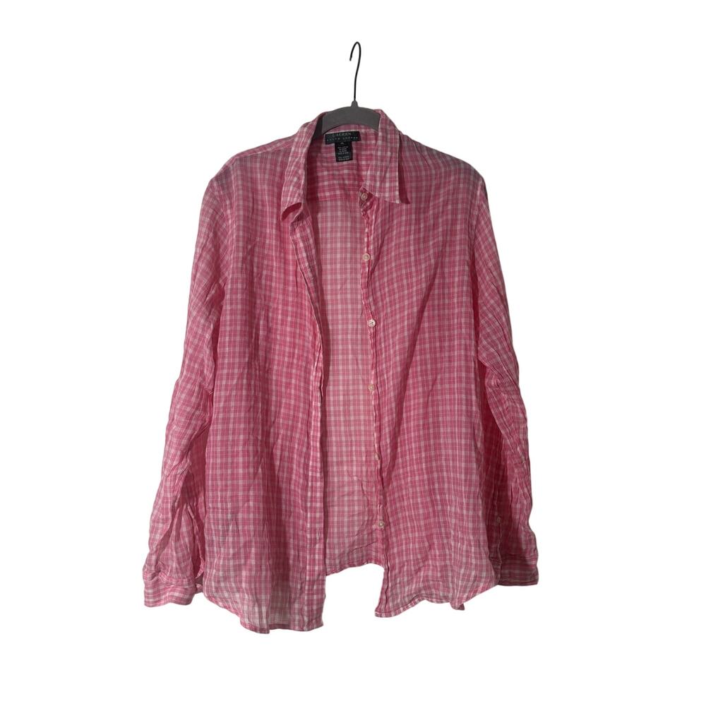 Lauren Ralph Lauren Pink White Checkered Button Down Shirt - Picture 3 of 9